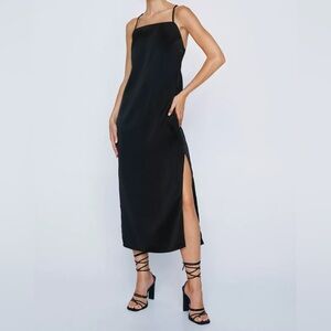 Elegant Black Satin Slip Dress